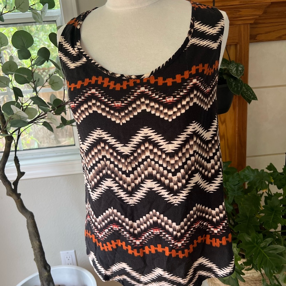 New Look Black and Orange Chevron Tank Top